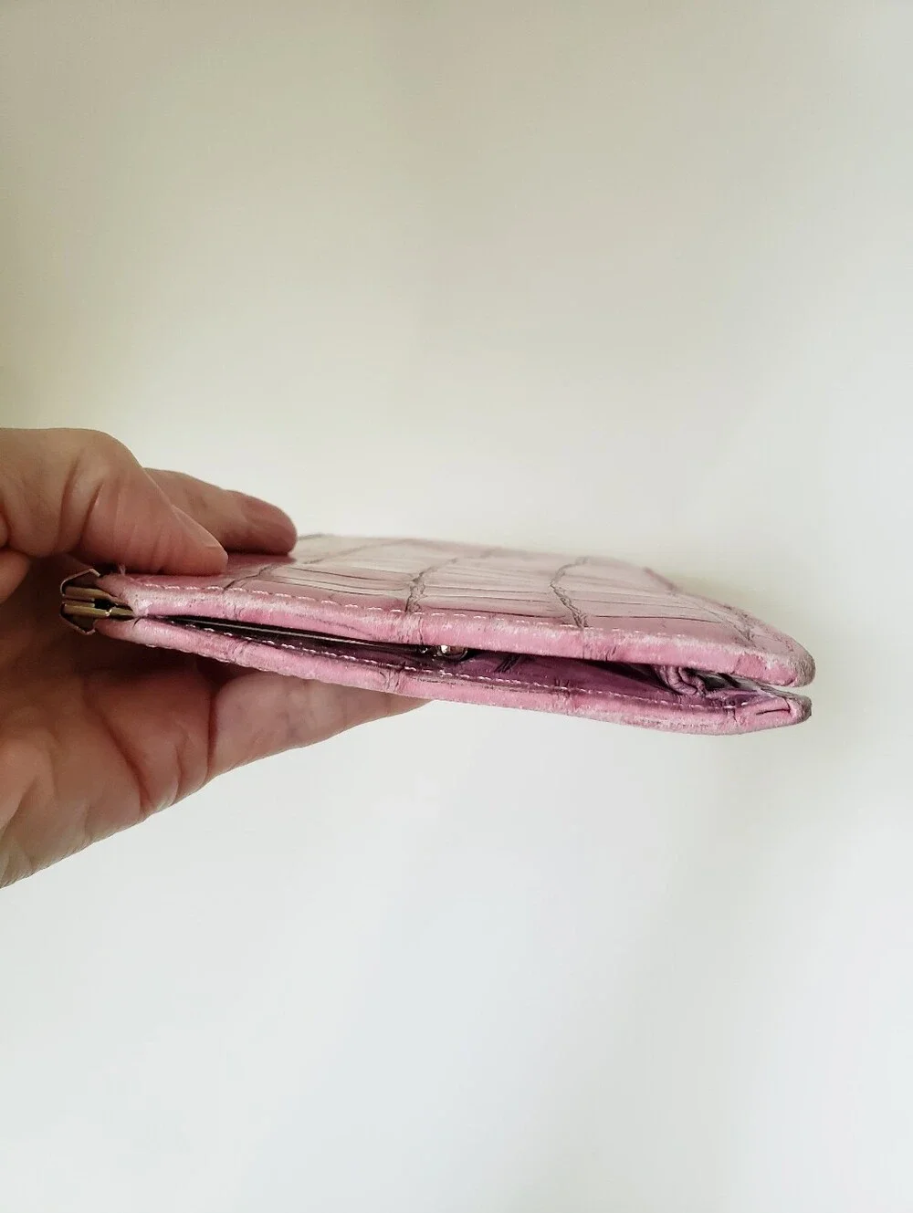 Vintage Abas Pink Croc Print Frame Clutch Leather Wallet